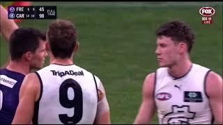 Ground announcer forgets about Blues song, starts playing syntho music instead - AFL Freo VS Carlton