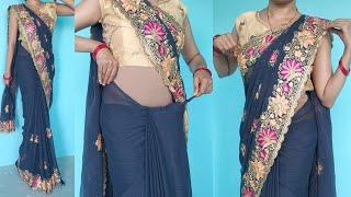 Wedding and party wear saree draping | heavy border style saree draping tutorial