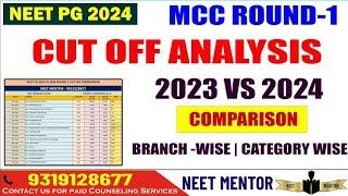 NEET PG 2024 l MCC Round 1 Cut Off Analysis 2023 vs 2024 Comparison l Branch Wise Category Wise