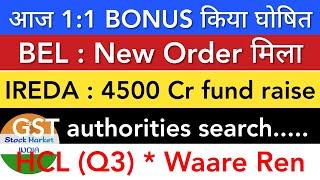 IREDA FUND RAISE  BEL ORDER मिला | HCL Q3 | WAARE RENEWABLE SHARE