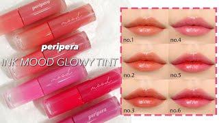 Peripera Ink Mood Glowy Tint all colors swatch / durability / smear test / color combinations