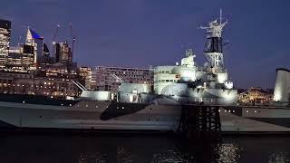 London at night - The Shard, St Paul's Cathedral, Embankment, Millennium Bridge, HMS Belfast