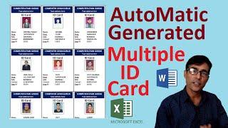 Automatic ID card creation in MS word using ms excel help in hindi || print on A4 page (CC)