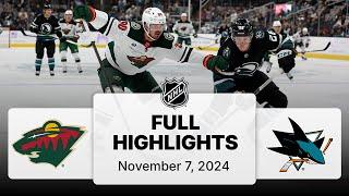 NHL Highlights | Wild vs. Sharks - November 7, 2024