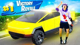 LANKYBOX Playing FORTNITE CYBERTRUCK *IN REAL LIFE*!? (Let's Play Fortnite IN REAL LIFE With TESLA!)