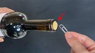 Tips for opening red wine，Open the red wine,No bottle opener,All it takes is a paperclip， Life Hacks