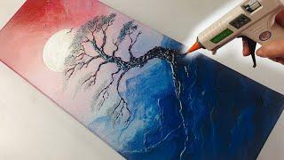 JAPANESE STYLE Glue Gun Art- Blood Moon  Acrylic Pouring! | AB Creative Tutorial