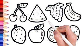 Fruit Drawing for Toddlers and Kids coloring page | How to draw grapes - simple color