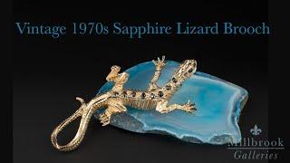 Vintage 1970s Jewellery Dealers - Gold Sapphire Lizard Brooch 