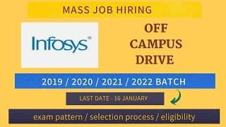 Infosys off campus drive for 2019 / 2020/ 2021 / 2022 batch / 2.2 to 3.5 LPA / Apply now