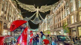 London Best Christmas Lights & Shop Displays 2023  Regent Street Angels Walking Tour  4K HDR