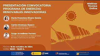 Presentación convocatoria de proyectos de energías renovables innovadoras