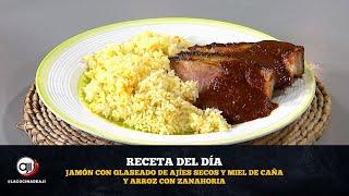 Jamón con glaseado de ajíes secos y miel de caña y arroz con zanahoria | Ají