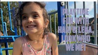 Hari and Lena - Brother and Sister playground fun. Football kicks in the park! Big slide #kids #vlog