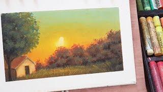 오일파스텔 드로잉 / 노을이 지는 풍경 / Oil pastel drawing / Sunset landscape painting / MUNGYO