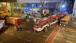 Schwerer Straßenbahnunfall an der Spree Galerie in Cottbus