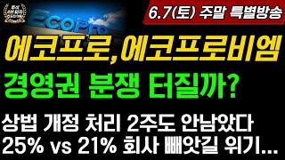 [2차전지] 에코프로,에코프로비엠 주말 특별방송 경영권 분쟁 터질까? 상법개정 2주도안남았다 회사 빼앗길 위기 자사주 매입하나?