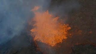 Drone Flies Over Active Icelandic Volcano