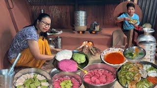 MOMOS Recipe in Three Colours||Veg Momo with Chutney Cooking & Eating in Village Kitchen Darjeeling