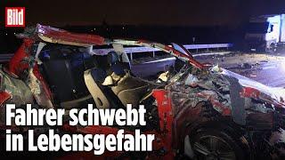 A5: Horror-Unfall auf Autobahn nach Sekundenschlaf