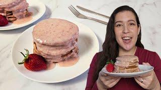 How To Make Fluffy Strawberry Pancakes Recipe | With Strawberry White Chocolate Ganache