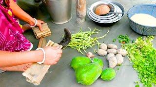 Bengali Mother Cooking a Special Bean Bhorta & Papaya Curry | Cooking Organic Food | Village Cooking