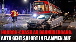 Dramatischer Unfall an Bahnübergang: Auto kollidiert mit Stadtbahn und gerät in Brand | 04.03.2025