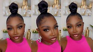 TOP KNOT BUN WITH BRAIDING HAIR | NO HEAT PROTECTIVE STYLE | WATCH ME WORK | Imani Tierra