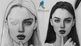 رسم وجه بنت من الامام | تعلم رسم وجه من الامام خطوة بخطوة | تعليم كيفية رسم البورترية بقلم الرصاص