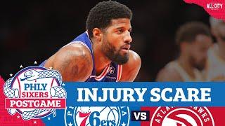 Paul George leaves game with hyperextended left knee in win over Hawks | PHLY Sixers Podcast