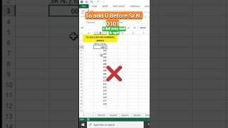 how to add 0 zero before number #shorts #excel #exceltips #exceltutorial #exceltrick #msexcel #reels