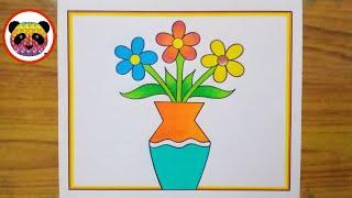 Flower Pot Drawing / Easy and Simple Flower Pot Drawing / Flower Vase Drawing / How to Draw Flower