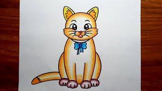 How to Draw Cat Step by Step for Beginners || Cute Cat Drawing || Easy Cat Drawing Colour..