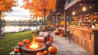 Autumn Afternoon Jazz by the Lakeside Café  Cozy Piano and Fireplace for Relax, Work, and Study