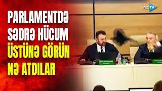 Gürcüstanda parlament seçkiləri ilə bağlı iclasda dava düşdü: sədrə hücum edildi - GÖRÜNTÜLƏR