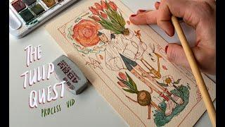 'Tulip Quest' watercolor painting process