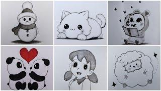 How To Draw A Cute Cartoon Drawings Step By Step || 6 Easy Cute Pencil Drawings Tutorial