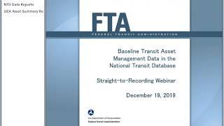 Baseline Transit Asset Management Data in the National Transit Database- 12/19/19