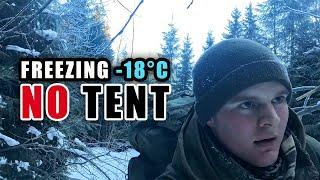 SURVIVING -18°C with NO TENT (1st Winter Camping Adventure)