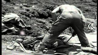 Troops of US 96th Grave Registration Unit remove dog tags and belongings from dea...HD Stock Footage