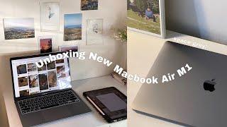 Unboxing New Macbook Air M1 in 2024 (space grey) - quick set up, accessories 