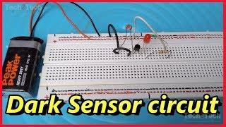 Darkness detector circuit using LDR and Transistor Bc 547, Breadboard Project