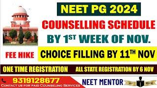 NEET PG 2024 ll Counseling Schedule by 1st week of Nov ll Fee Hike ll Choice Filling start by 11 Nov