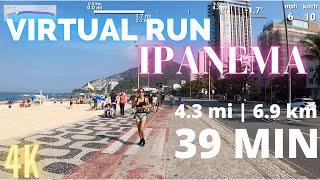 Virtual Run 39 Minutes | Ipanema 4.3mi (6.9km) | Treadmill Virtual Run in 4K