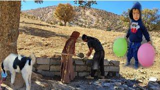 Masoud and Zahra's cooperation in building the porch wall