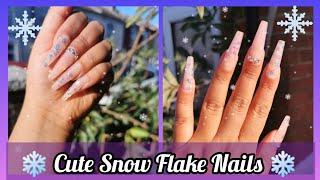 Cute Snow Flake Nails | Using @glowtips.official Polygel in Beige Pink | Friend Mail Glitters ️