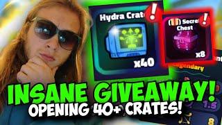 INSANE GIVEAWAY! OPENING 40+ HYDRA CRATES & GIVEAWAYS! | Spongebob Tower Defense
