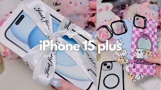 iPhone 15 Plus (blue) UNBOXING cute & aesthetic  setup, iOS customization, accessories ft CASEBANG