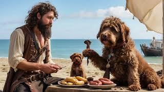 Freddie the lovable Labradoodle and Blackbeard The Pirate