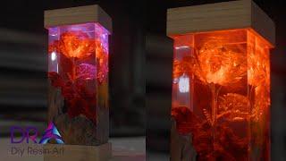 Design a Beautiful Rose-Themed Resin Lamp with Epoxy and Wood! | Diy Resin Art